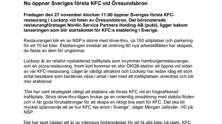 Nu öppnar Sveriges första KFC vid Öresundsbron