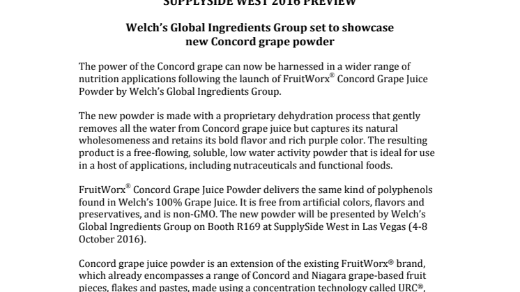 SSW 2016 Preview: Welch’s Global Ingredients Group set to showcase  new Concord grape powder