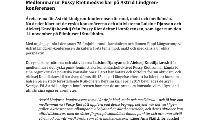 Medlemmar ur Pussy Riot medverkar på Astrid Lindgren-konferensen 
