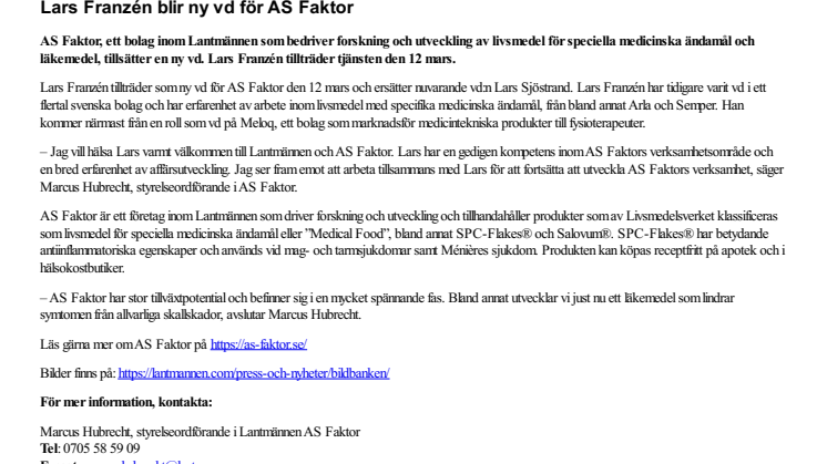 Lars Franzén blir ny vd för AS Faktor