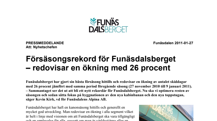 Försäsongsrekord för Funäsdalsberget  – redovisar en ökning med 26 procent