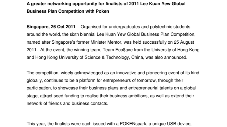 A greater networking opportunity for finalists of 2011 Lee Kuan Yew Global Business Plan Competition with Poken