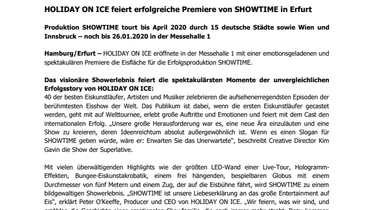 HOLIDAY ON ICE feiert erfolgreiche Premiere von SHOWTIME in Erfurt