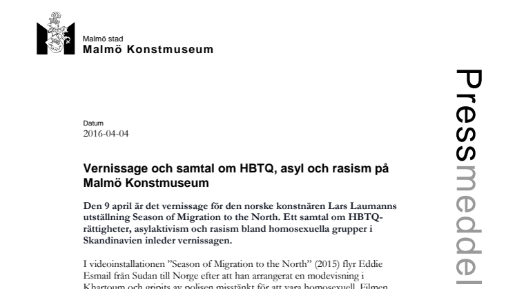 Vernissage och samtal om HBTQ, asyl och rasism på Malmö Konstmuseum