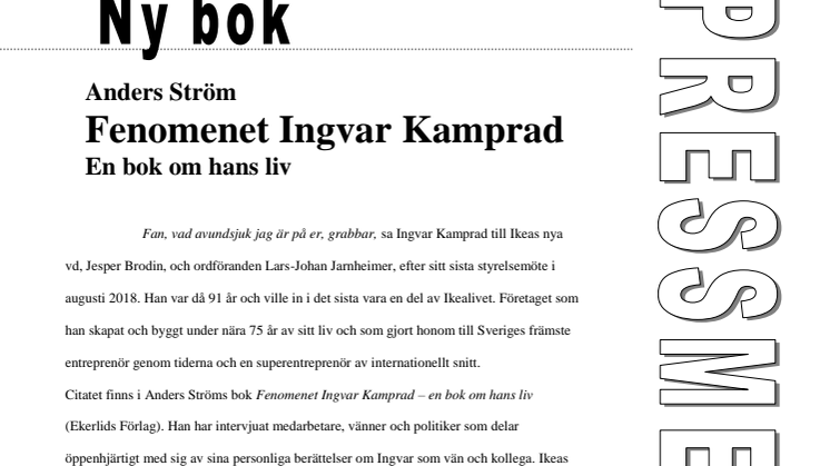 Ny bok: Fenomenet Ingvar Kamprad - en bok om hans liv av Anders Ström