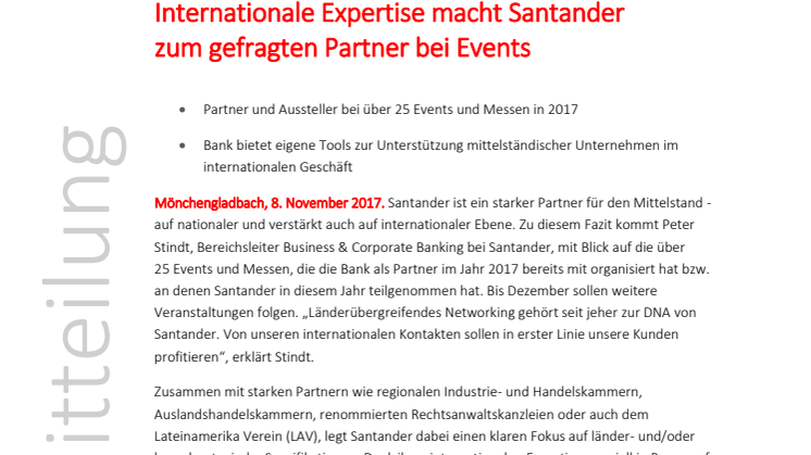 Internationale Expertise macht Santander zum gefragten Partner für Events