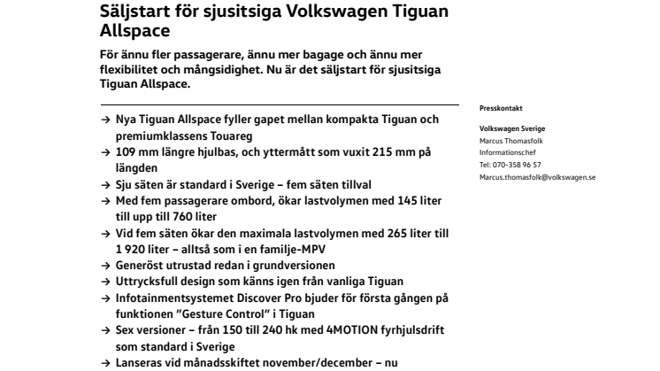 Säljstart för sjusitsiga Volkswagen Tiguan Allspace