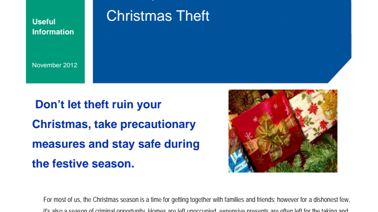 ALLIANZ RETAIL ISSUES HOME SECURITY TIPS FOR CHRISTMAS