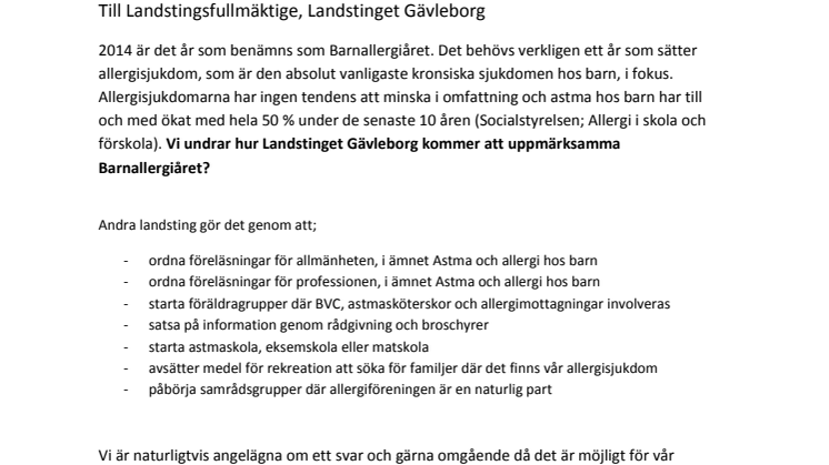 Hur kommer Barnallergiåret att uppmärksammas av landstinget i Gävleborg?