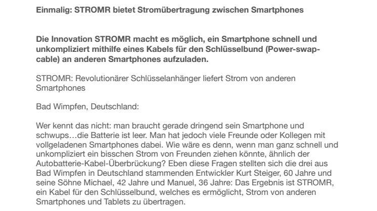 Einmalig: STROMR bietet Stromübertragung zwischen Smartphones