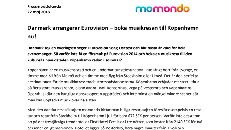 Danmark arrangerar Eurovision – boka musikresan till Köpenhamn nu!