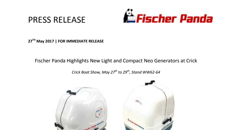 Fischer Panda: Fischer Panda Highlights New Light and Compact Neo Generators at Crick
