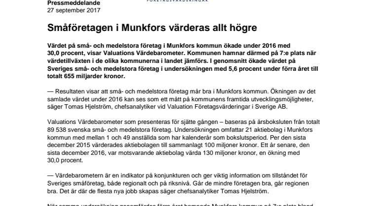 Värdebarometern 2017 Munkfors kommun