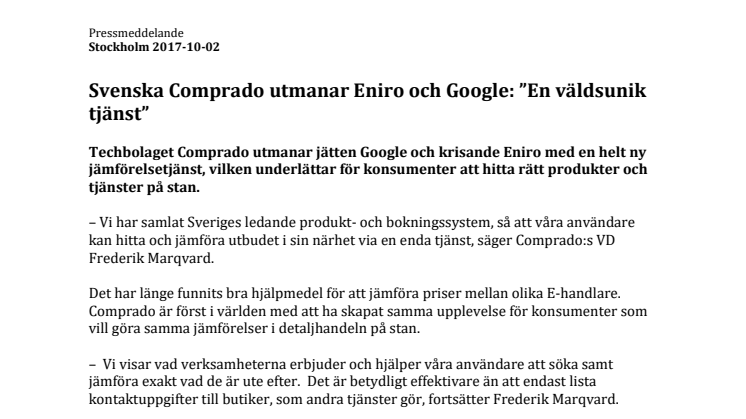 Svenska Comprado utmanar Eniro och Google: ”Vi har en väldsunik tjänst”