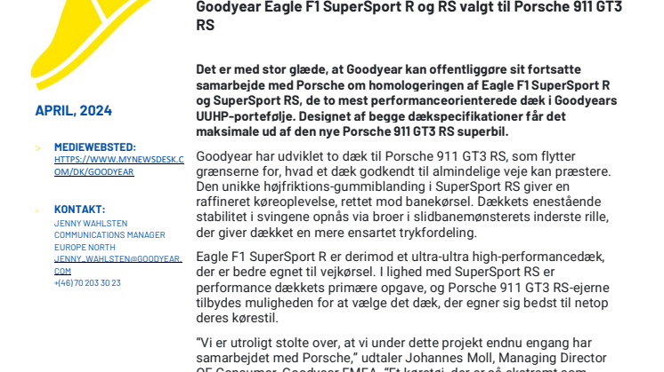 Goodyear Eagle F1 SuperSport R and RS chosen for Porsche 911 GT3 RS.pdf