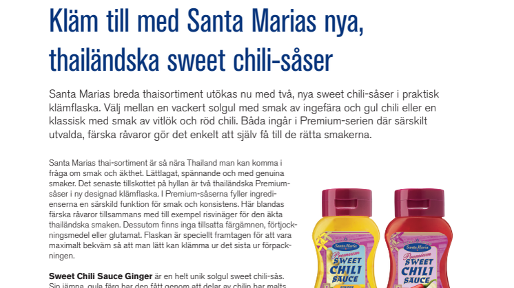 Kläm till med Santa Marias nya, thailändska sweet chili-såser