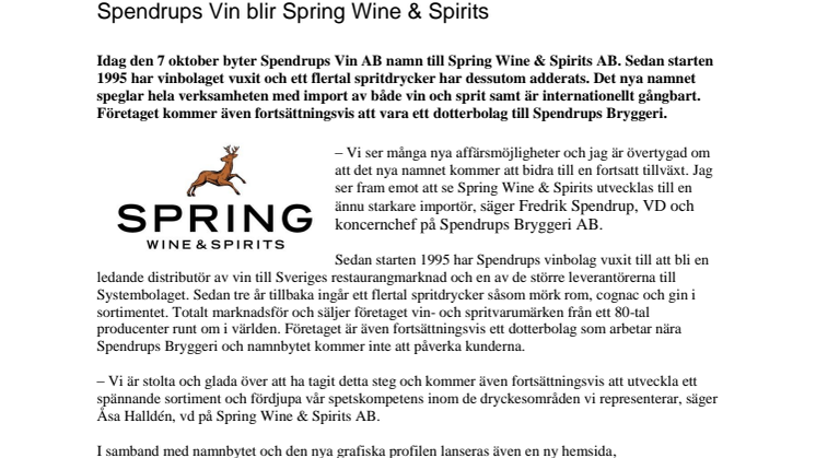 Spendrups Vin blir Spring Wine & Spirits
