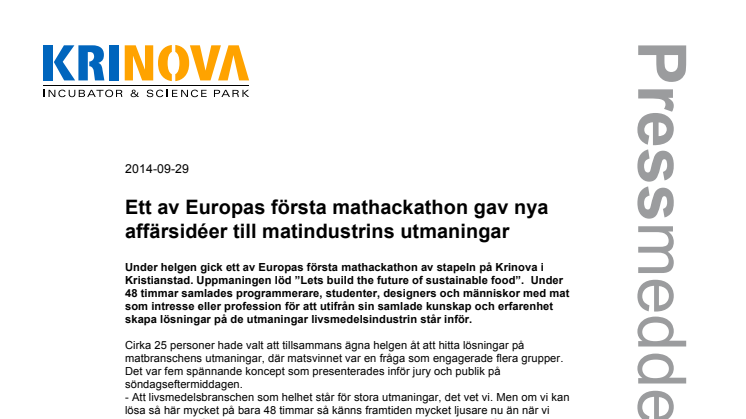 Ett av Europas första mathackathon gav nya affärsidéer till matindustrins utmaningar