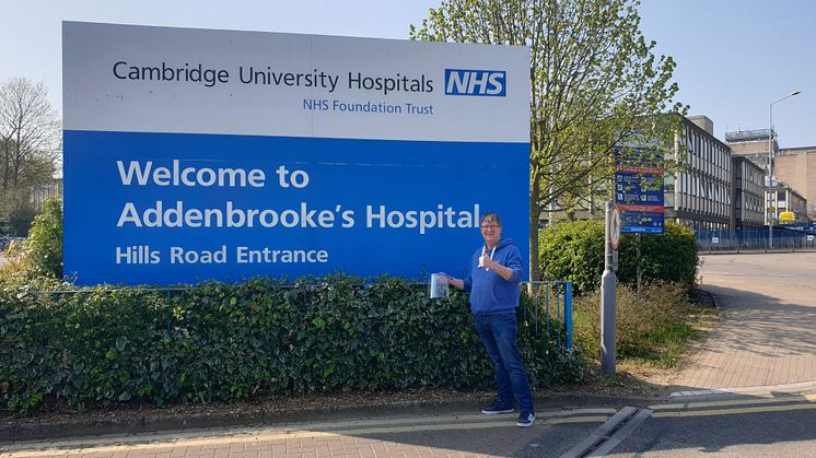 Barry Cathrall, production engineering manager at Adder, hand delivers 20 protective visors to Addenbrooke’s Hospital in Cambridge.