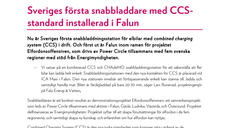 Sveriges första snabbladdare med CCS-standard installerad i Falun