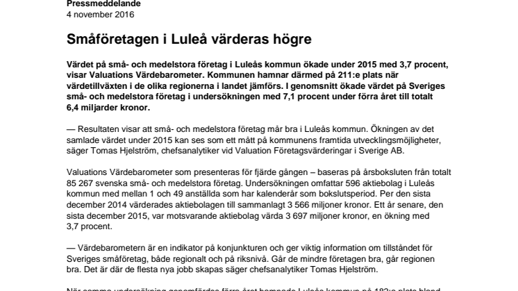 Värdebarometern 2015 Luleås kommun