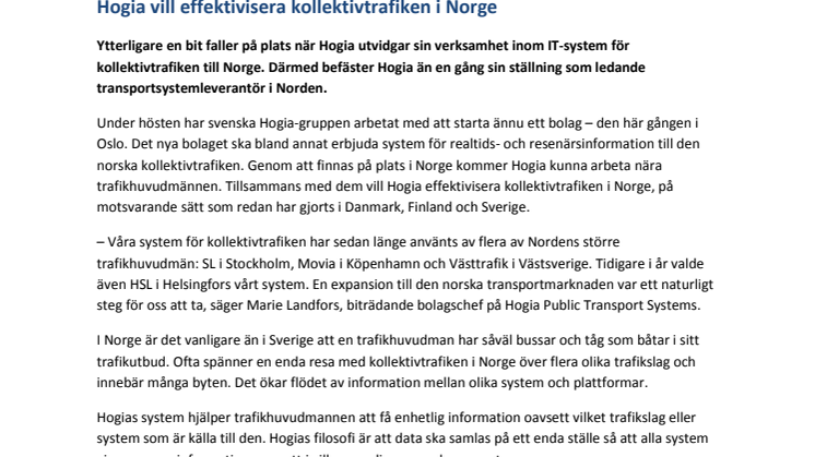 Hogia vill effektivisera kollektivtrafiken i Norge