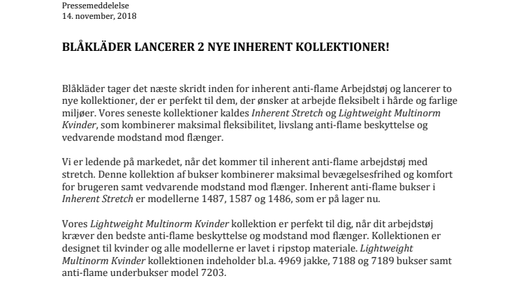 BLÅKLÄDER LANCERER 2 NYE INHERENT KOLLEKTIONER!