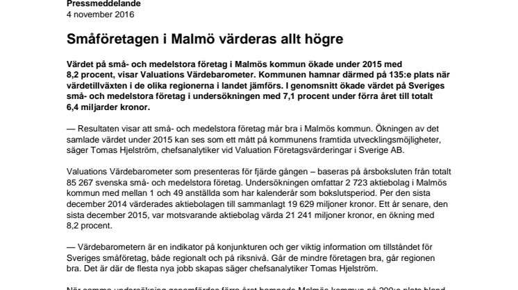 Värdebarometern 2015 Malmös kommun