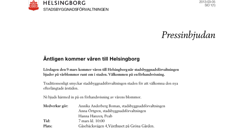 Pressinbjudan: Äntligen kommer våren till Helsingborg