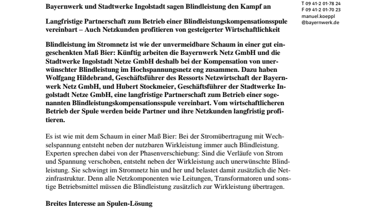 Bayernwerk und Stadtwerke Ingolstadt sagen Blindleistung den Kampf an