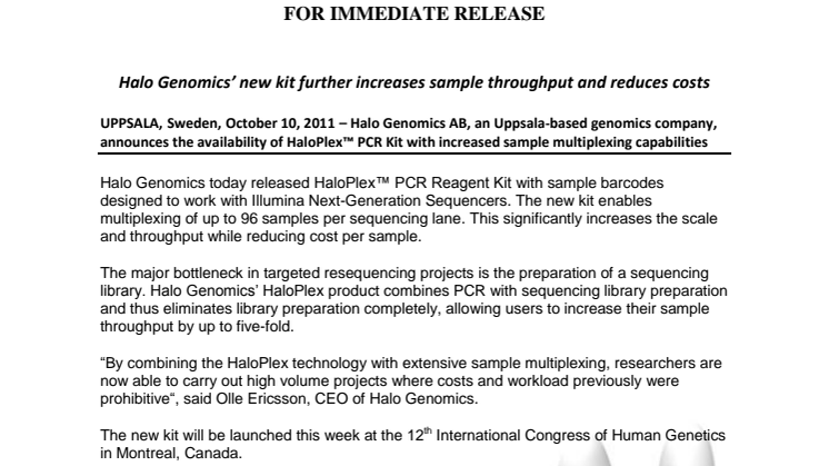 Halo Genomics’ new kit further increases sample throughput and reduces costs