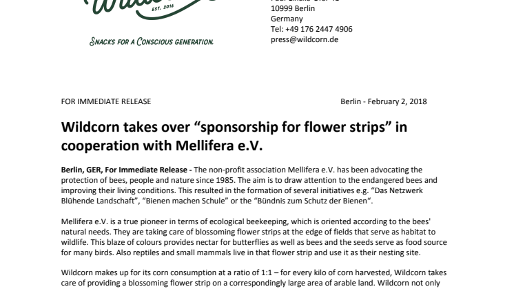 Wildcorn takes over “sponsorship for flower strips” in cooperation with Mellifera e.V.