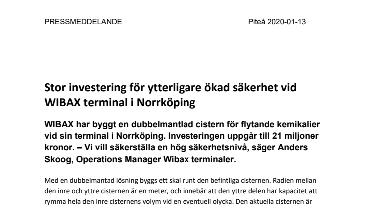 Stor investering för ytterligare ökad säkerhet vid WIBAX terminal i Norrköping