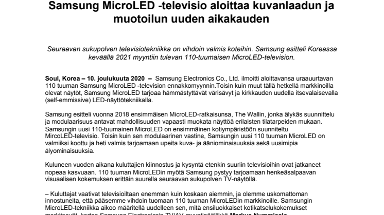  Samsung MicroLED -televisio aloittaa kuvanlaadun ja muotoilun uuden aikakauden