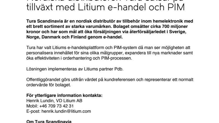 Nordiska distributören Tura satsar på tillväxt med Litium e-handel och PIM