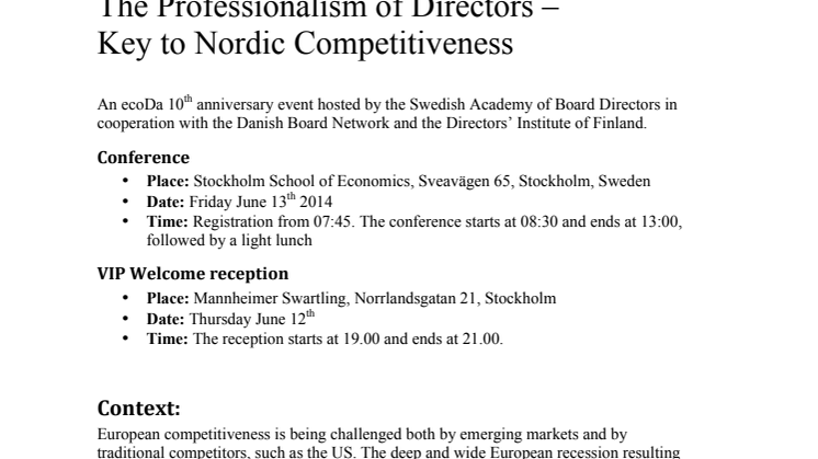 Styrelsekonferens i Stockholm samlar nordiska styrelseledamöter och engagerar EU-kommissionen  