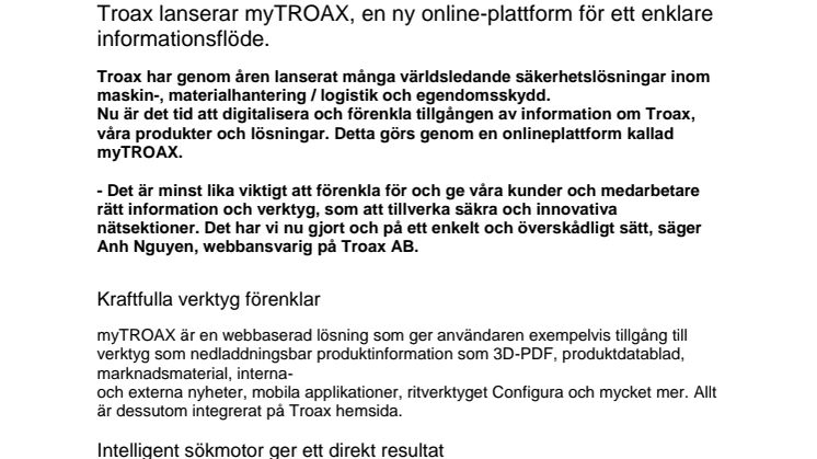 Troax lanserar myTROAX, en ny online-plattform för ett enklare informationsflöde