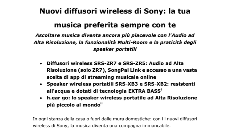 Nuovi diffusori wireless di Sony: la tua musica preferita sempre con te