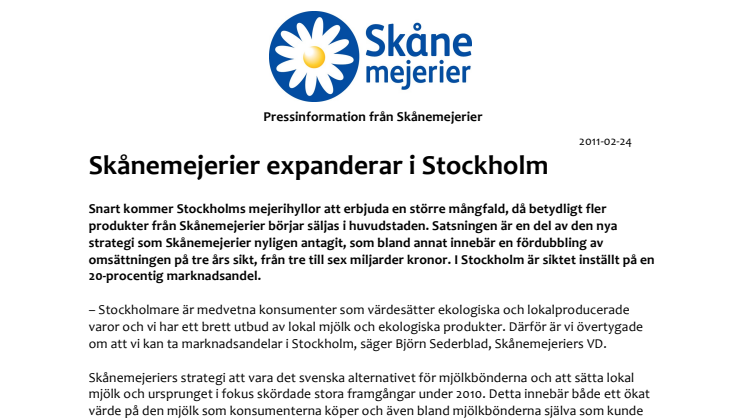 Skånemejerier expanderar i Stockholm