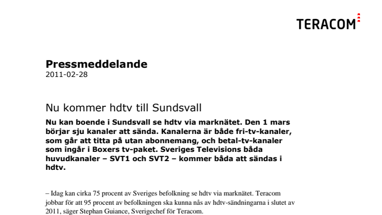 Nu kommer hdtv till Sundsvall 