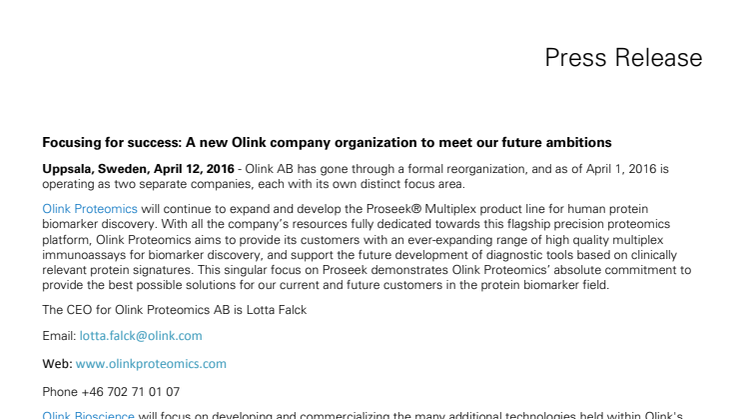 Focusing for success: A new Olink company organization to meet our future ambitions