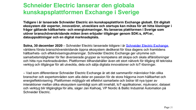 Schneider Electric lanserar den globala kunskapsplattformen Exchange i Sverige