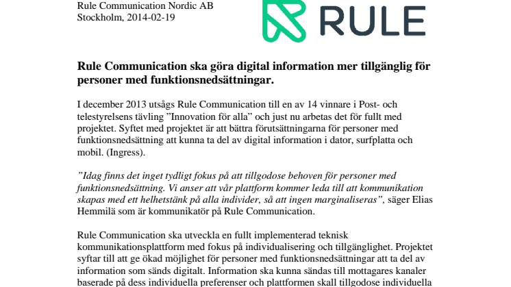 Rule Communication ska göra digital information mer tillgänglig för personer med funktionsnedsättningar