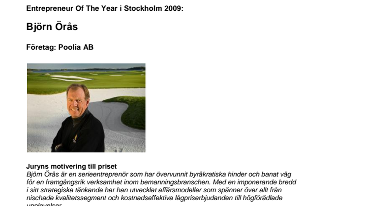 Vinnare i Entrepreneur Of The Year region Stockholm 2009