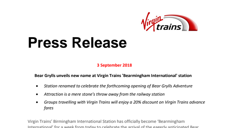 Bear Grylls unveils new name at Virgin Trains 'Bearmingham International' station