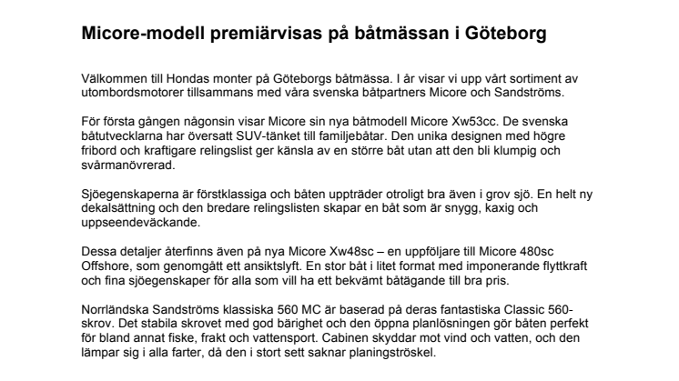 Micore-modell premiärvisas på båtmässan i Göteborg