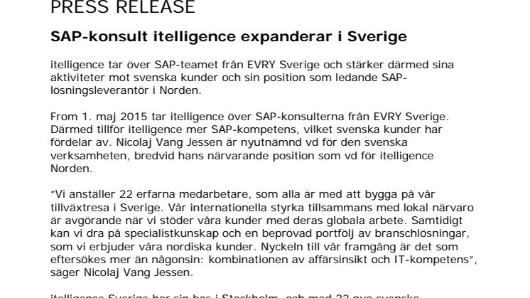 SAP-konsult itelligence expanderar i Sverige
