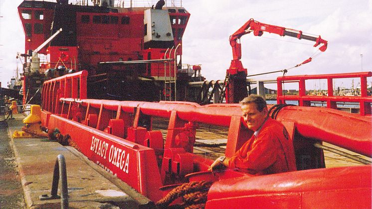 Sådan så hun ud, da ESVAGT hentede ’Esvagt Omega’ i Norge i 1987. Ole Andersen, daværende direktør i ESVAGT, var glad for at få skibet ind i flåden og for de muligheder, ’Esvagt Omega’ bragte med sig for rederiet.