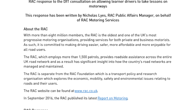 RAC responds to consultation on allowing learner drivers to use the motorway