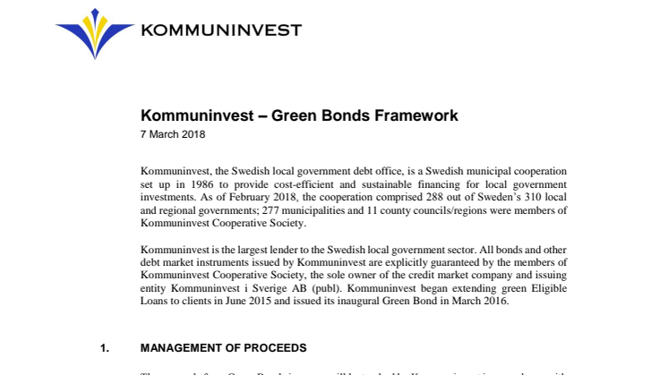 Kommuninvest updates its Green Bonds framework